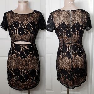 Mossique Boutique Black Nude Mini Cocktail Cutout Dress
